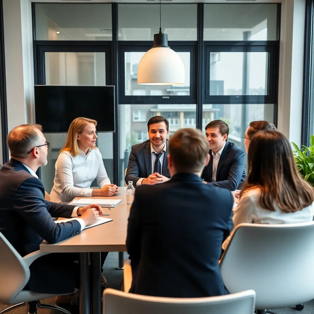 Professionals in vergaderruimte bespreken strategische bedrijfsontwikkeling