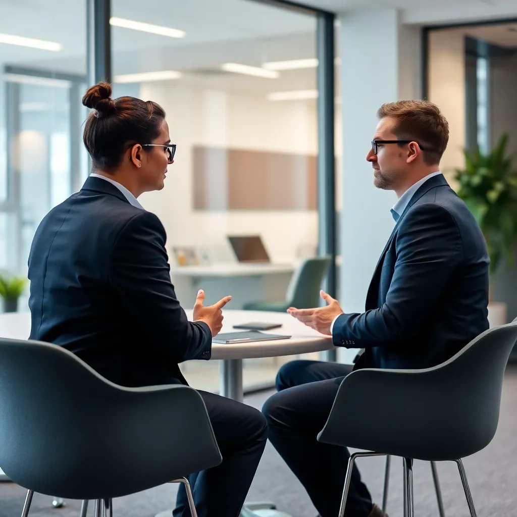 Professionele mindset coaching sessie in een moderne Belgische kantooromgeving